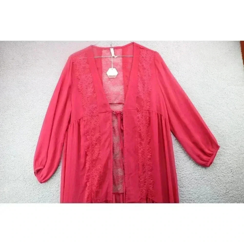 Women's Pink Blush Long Robe/Gown-Size Small-Red Lace